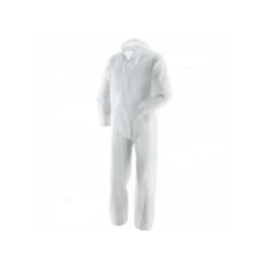 Tuta intera Monouso CAT.1 tipo con cappuccio blu e bianco in polipropilene